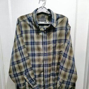 David Taylor Long Sleeve Button Casual Dress Shirt - XL - Blue, Green checkered